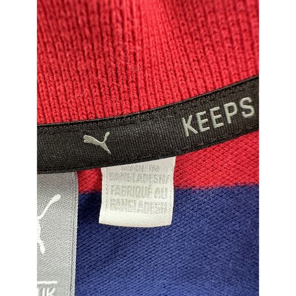 Puma Mens Polo Shirt Size XL Blue Red Striped Short Sleeve Collared - Picture 6 of 14